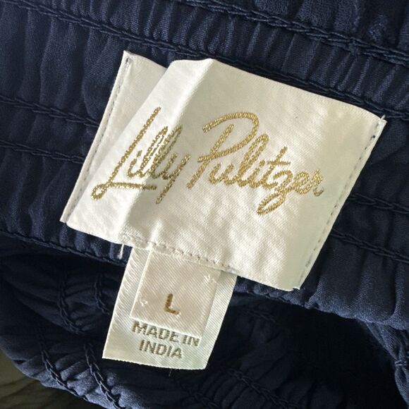 Lilly Pulitzer Hadley Smocked Maxi Dress in Navy Blue Crepe Swirl - Picture 13 of 13